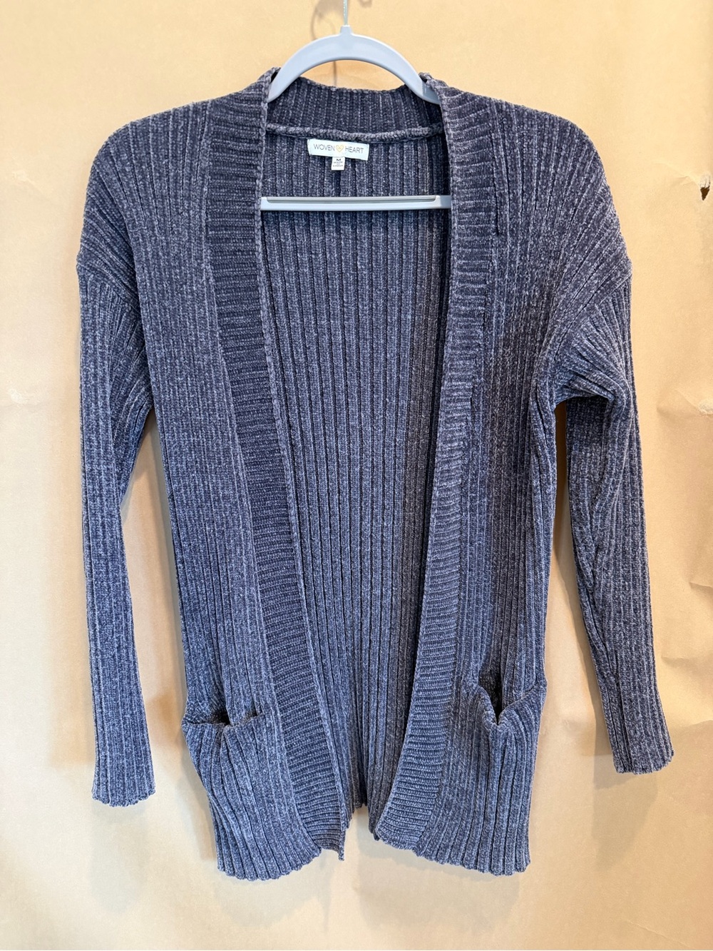 Woven Heart Charcoal Ribbed Open-Front Cardigan